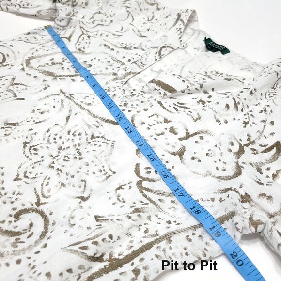 Lauren Ralph Lauren Womens Long Sleeve Top Size S White 100% Linen Floral Tunic - Picture 6 of 8